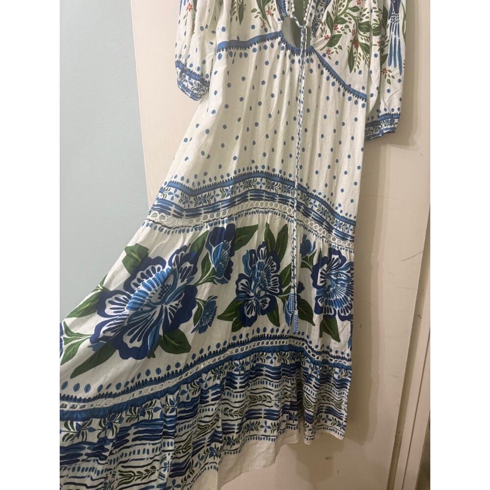 Farm Rio Blue and White Floral Linen Blend Maxi - Picture 9 of 10